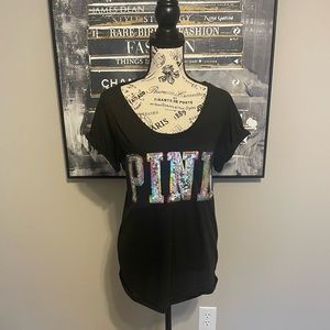 PINK Black Top with Sparkly Letters